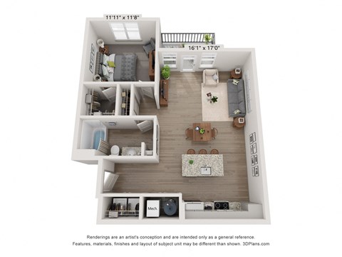 Large one-bedroom floor plan at Plat 10 Living Windsor CO with elevated finishes and versatile space.
